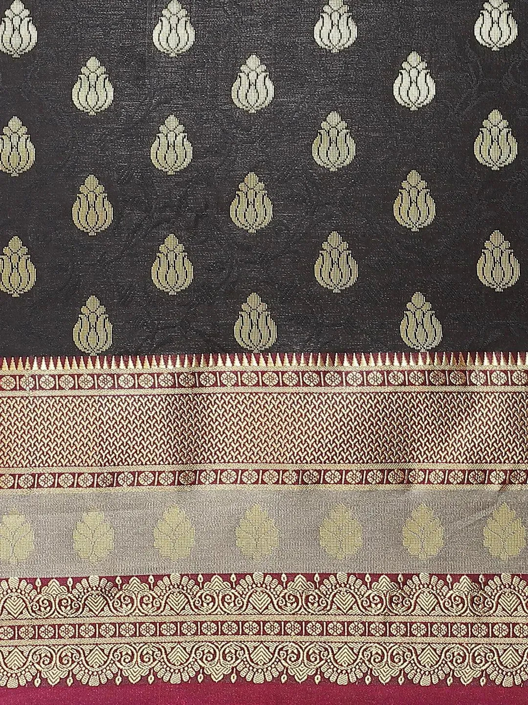 Black Woven Design Brocade Saree - Libas 