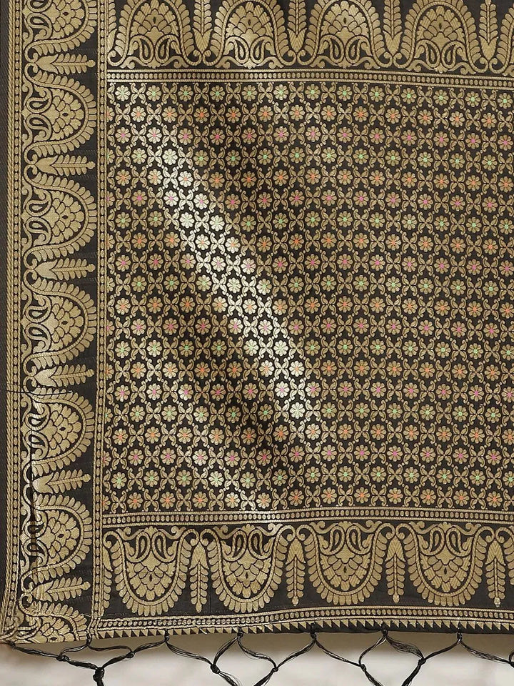 Black Woven Design Brocade Saree - Libas
