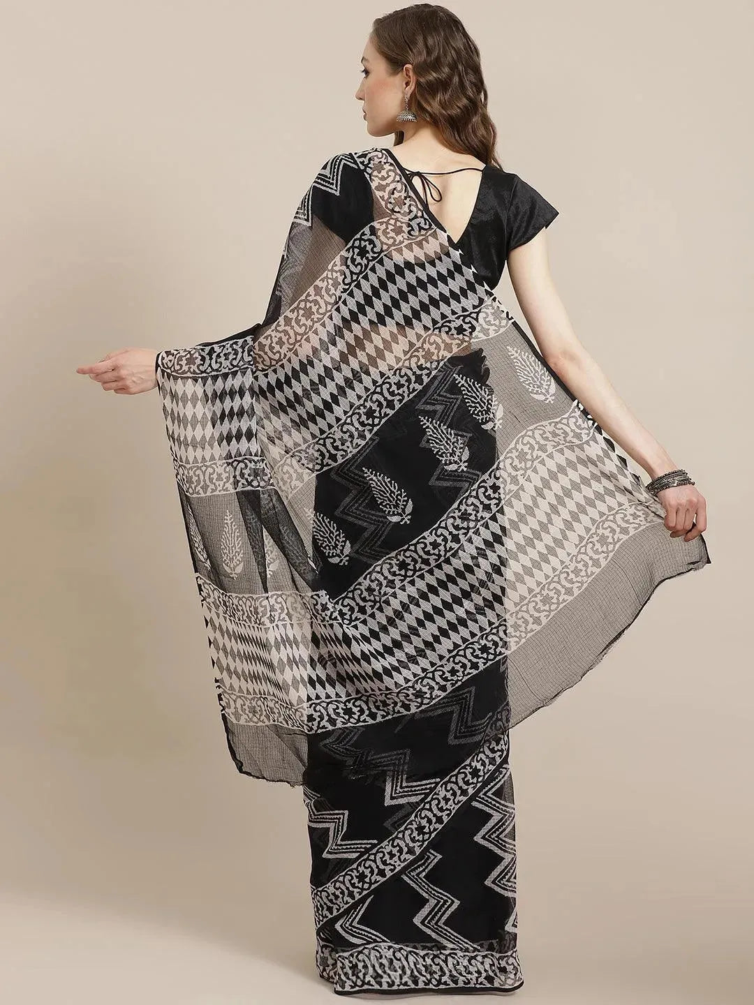 Black Woven Design Cotton Blend Saree - Libas 