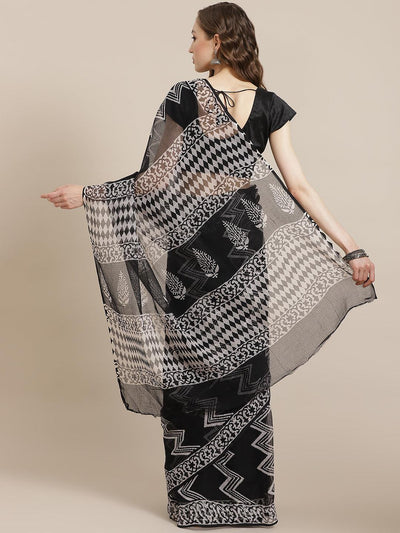 Black Woven Design Cotton Blend Saree - Libas