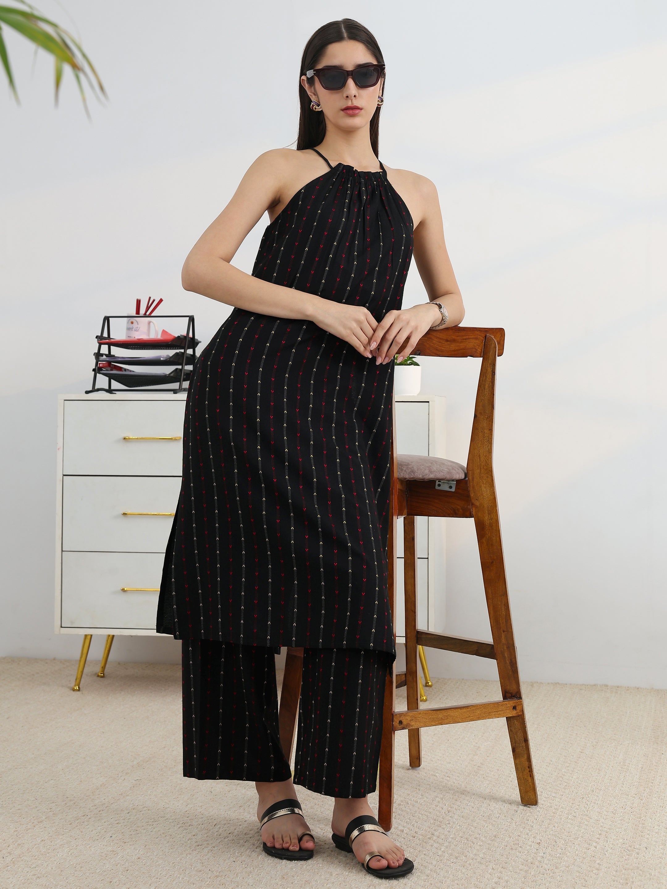 libas Black Woven Design Cotton Blend Straight Kurta Set-picture-15