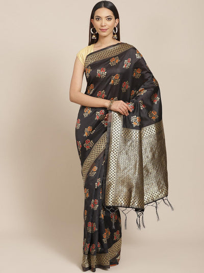 Black Woven Design Silk Blend Saree - Libas