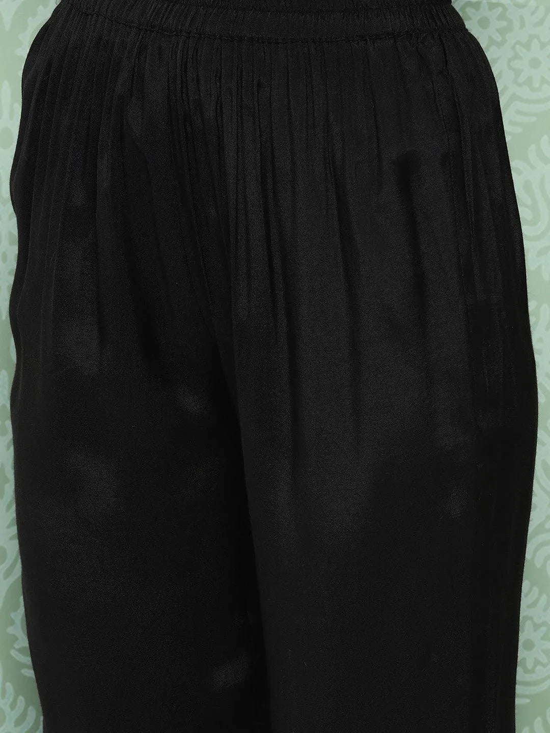 Black Woven Design Silk Blend Straight Kurta With Trousers & Dupatta - Libas 