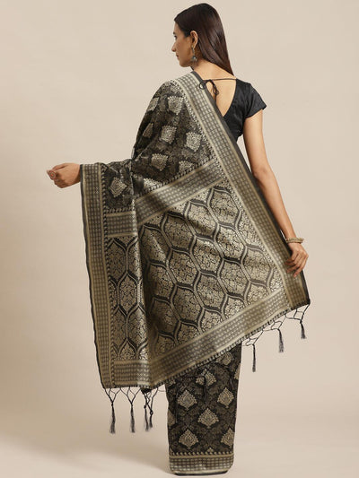 Black Woven Design Silk Saree - Libas