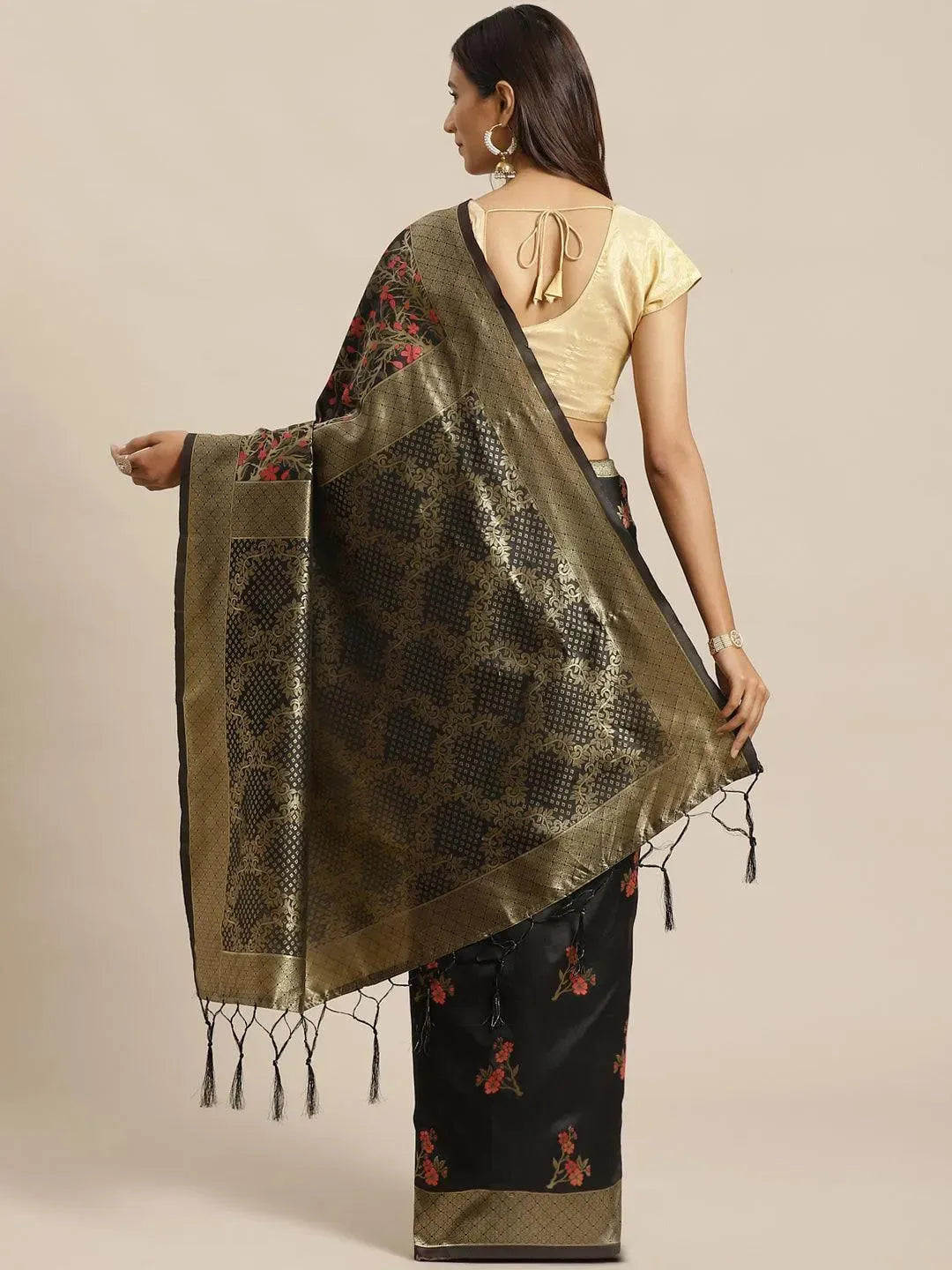 Black Woven Design Silk Saree - Libas 