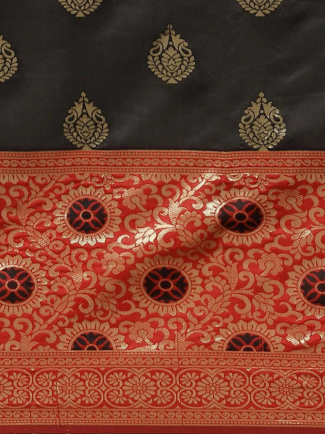Black Woven Design Silk Saree - Libas 