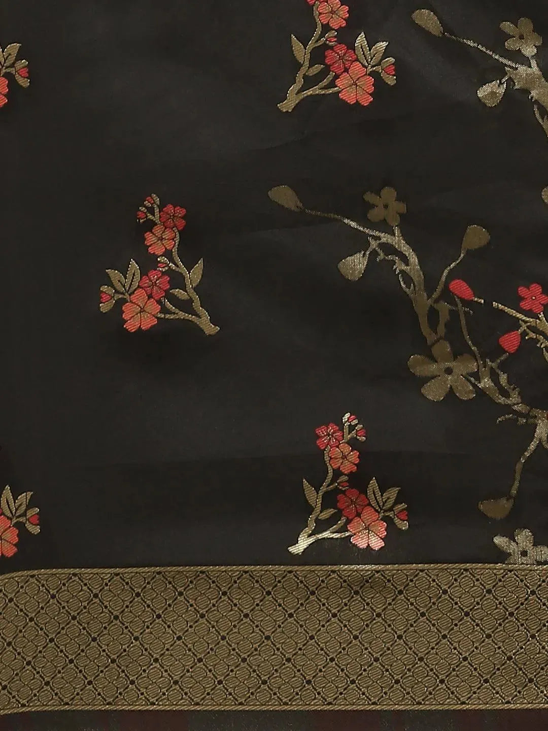 Black Woven Design Silk Saree - Libas 