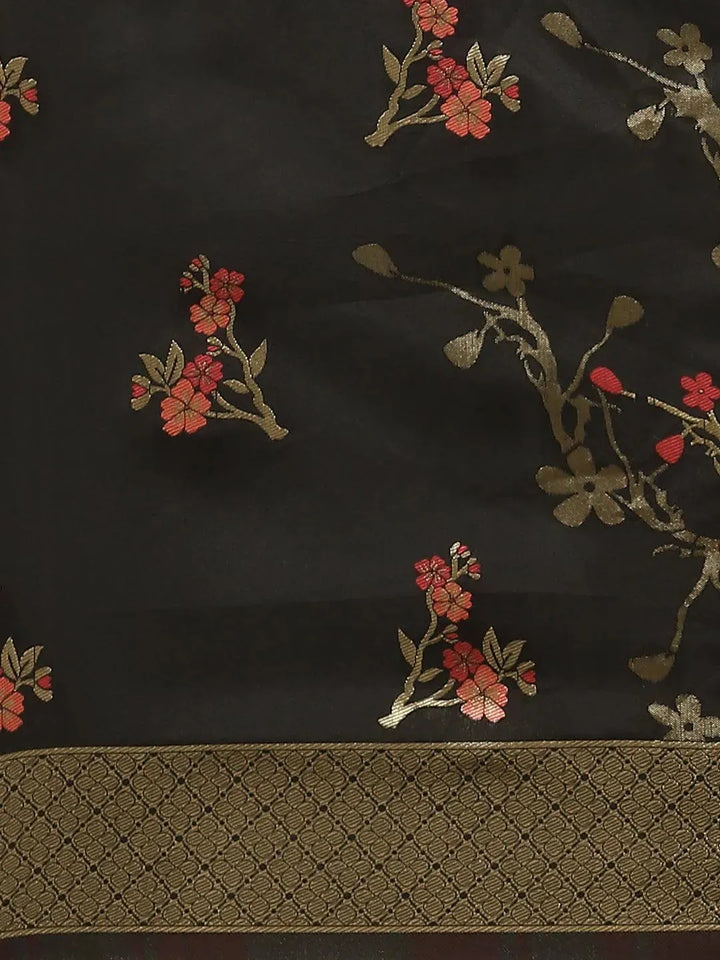 Black Woven Design Silk Saree - Libas