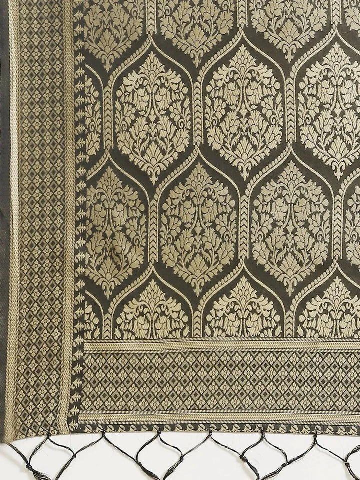 Black Woven Design Silk Saree - Libas