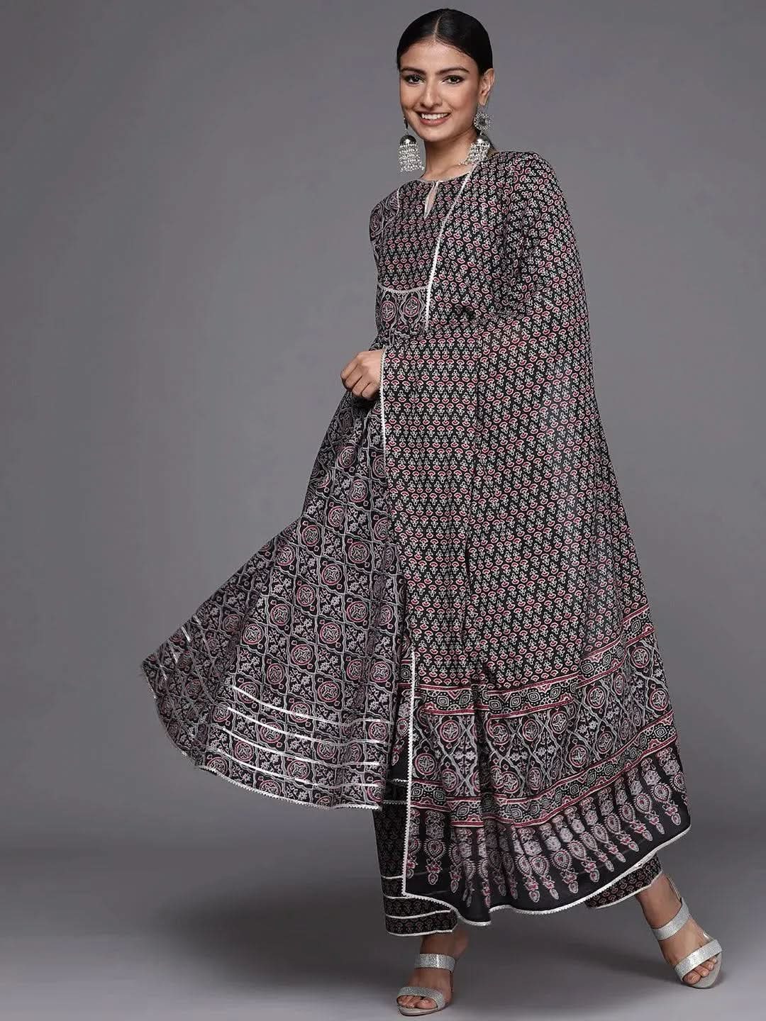 

Black Yoke Design Cotton Anarkali Kurta With Dupatta