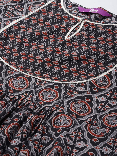 Black Yoke Design Cotton Anarkali Suit Set - Libas