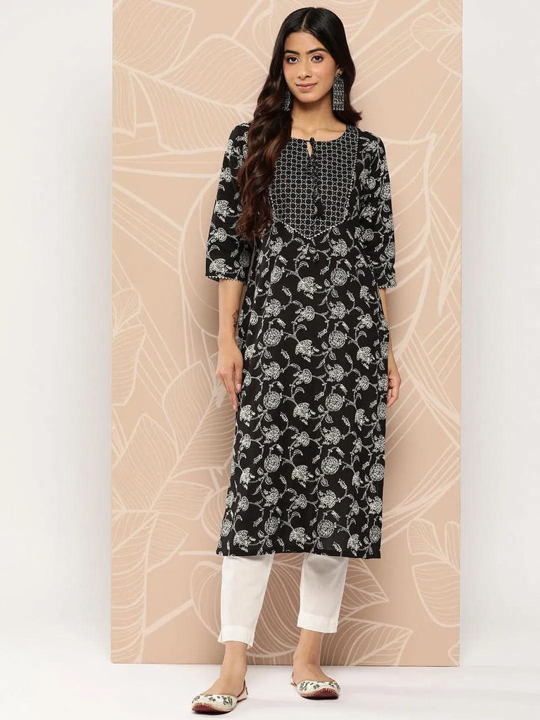 Libas Black Yoke Design Cotton Straight Kurta