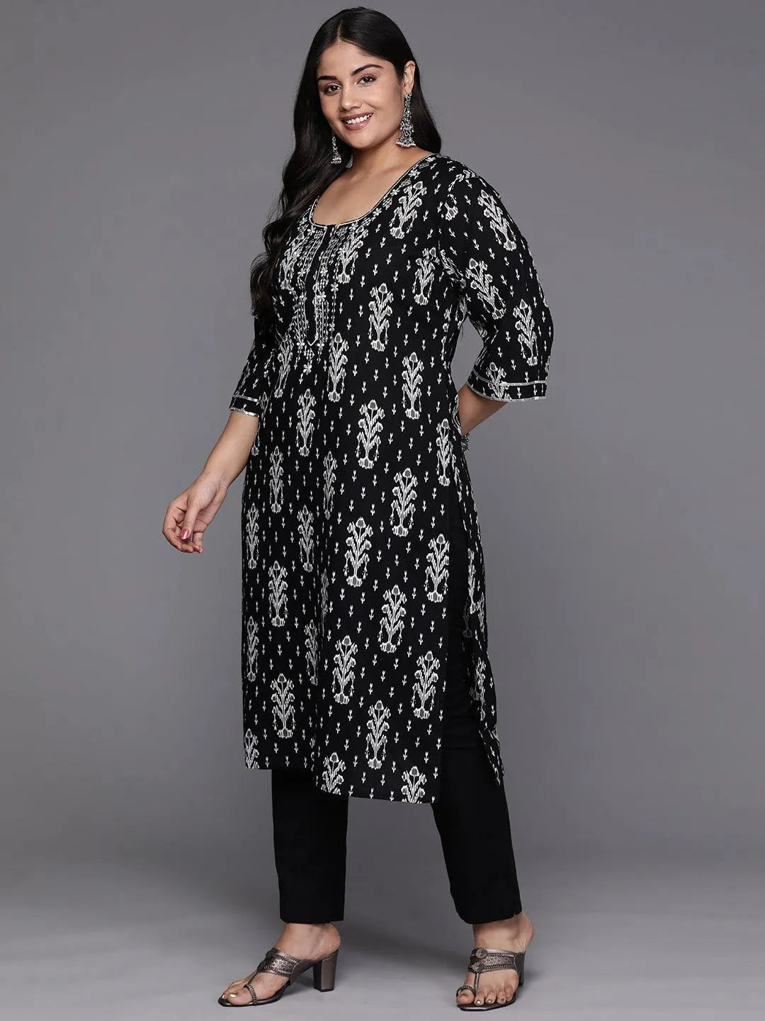 Black Yoke Design Cotton Straight Kurta - Libas 