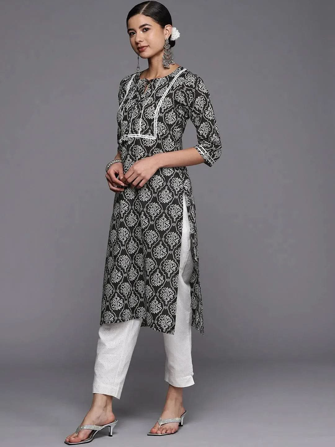 Black Yoke Design Cotton Straight Kurta - Libas