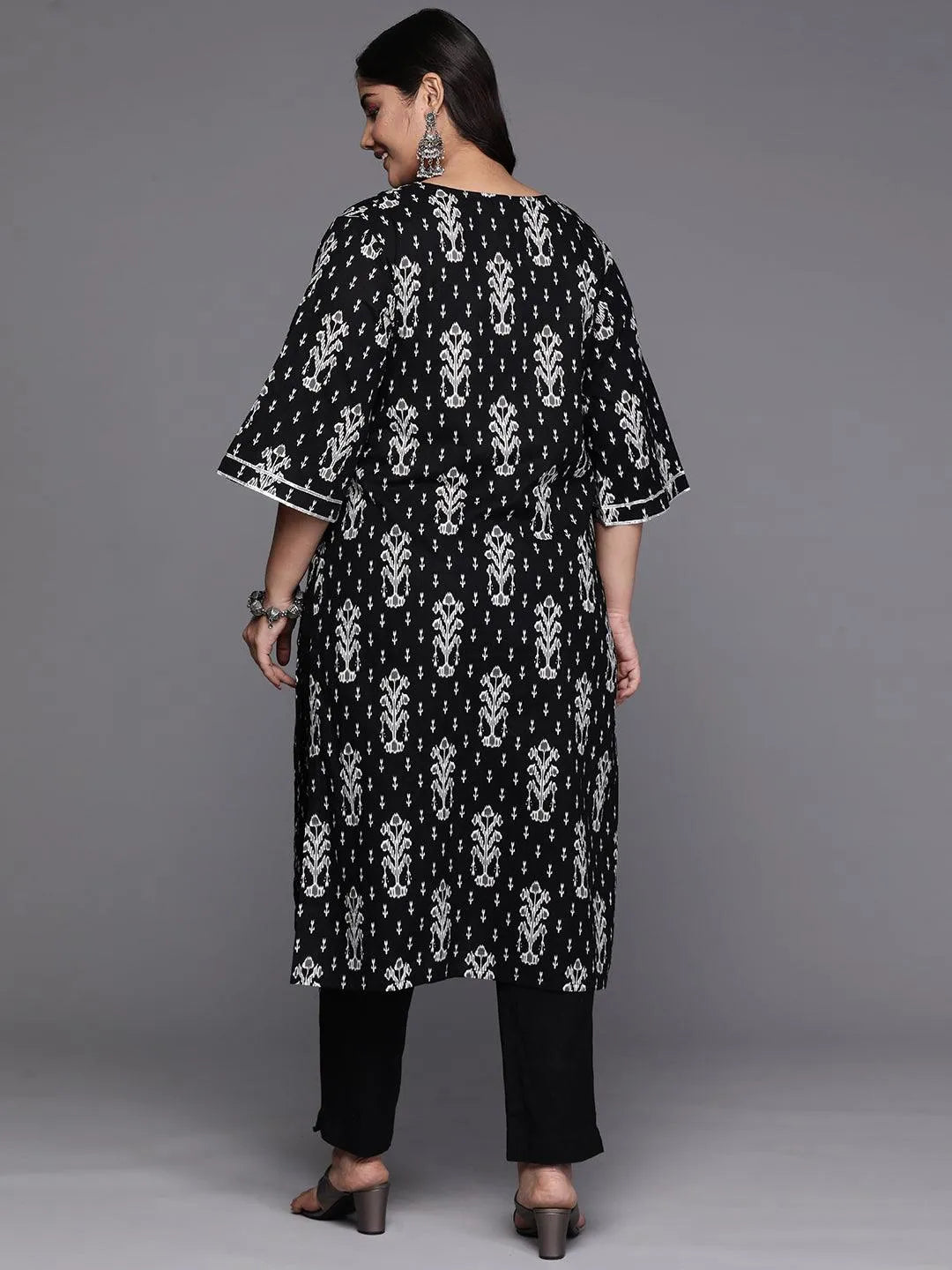 Black Yoke Design Cotton Straight Kurta - Libas 