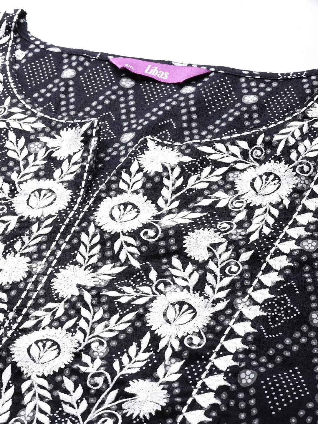 Black Yoke Design Cotton Straight Kurta - Libas 