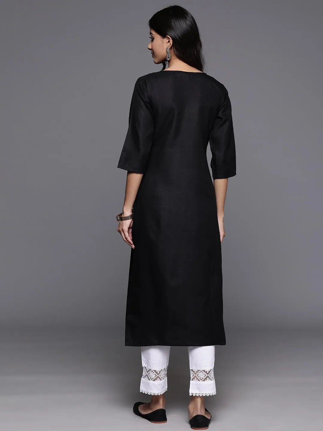 Black Yoke Design Cotton Straight Kurta - Libas 