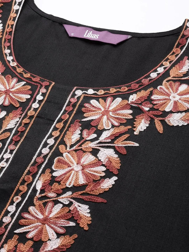 Black Yoke Design Cotton Straight Kurta - Libas