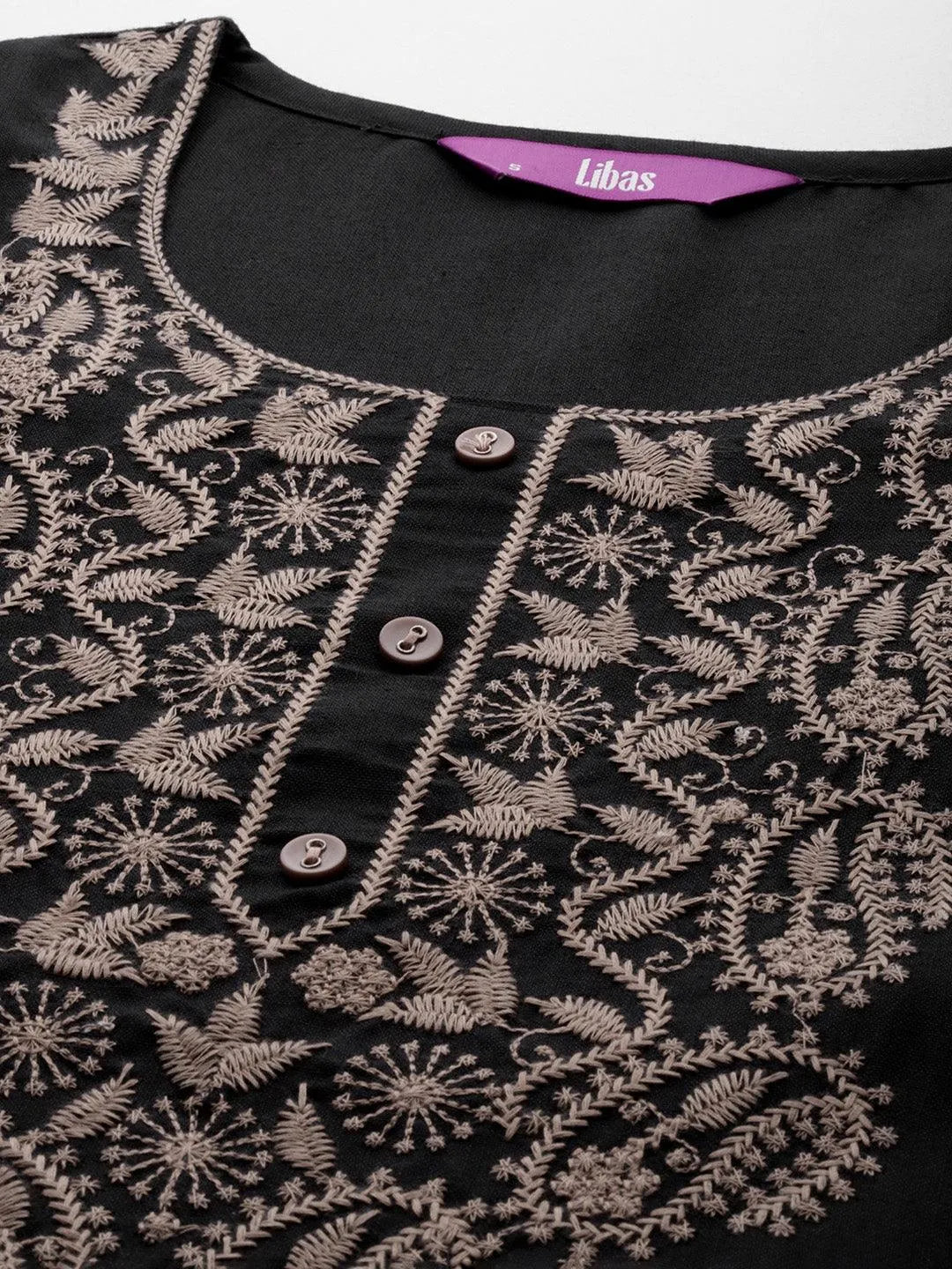 Black Yoke Design Cotton Straight Kurta - Libas 