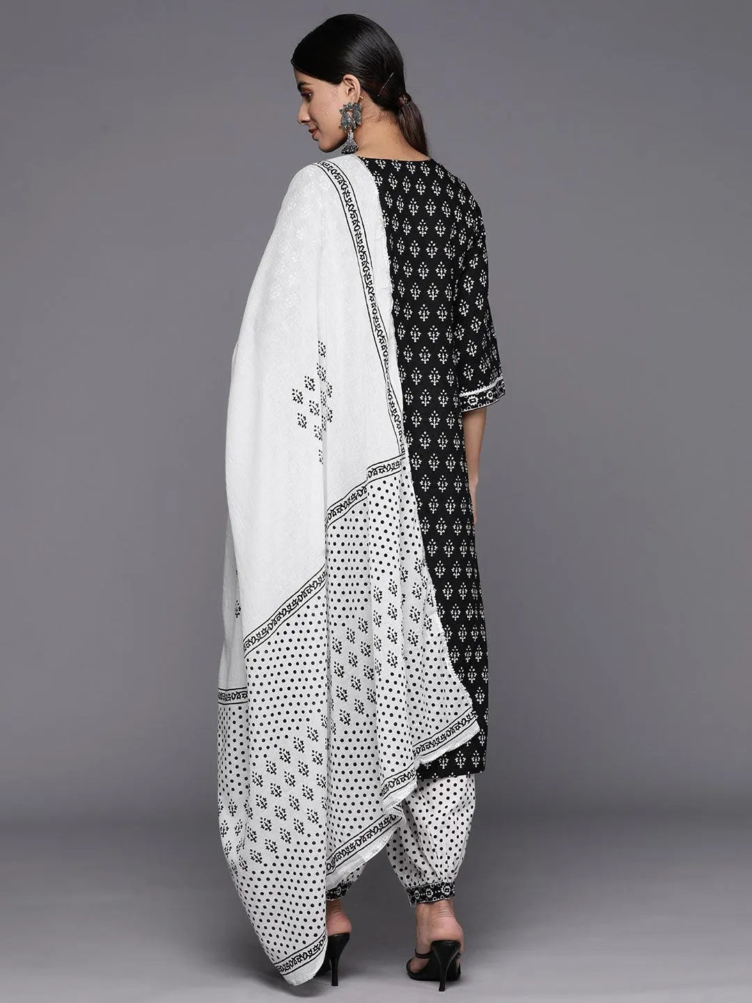 Black Yoke Design Cotton Straight Suit Set With Salwar - Libas 