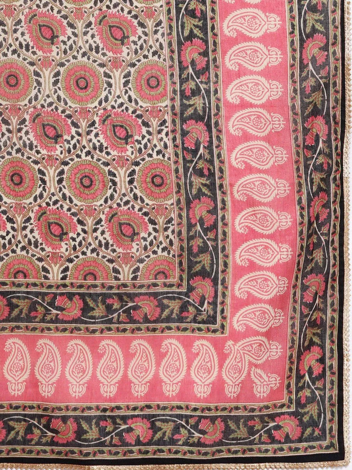 Black Yoke Design Cotton Straight Suit Set - Libas
