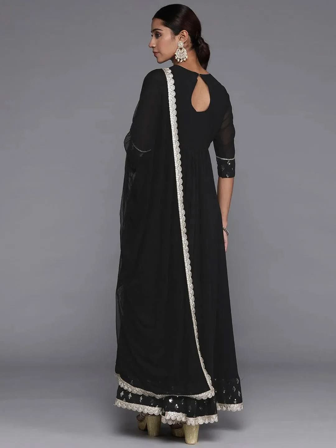 

Black Yoke Design Georgette Anarkali Kurta With Churidar & Dupatta