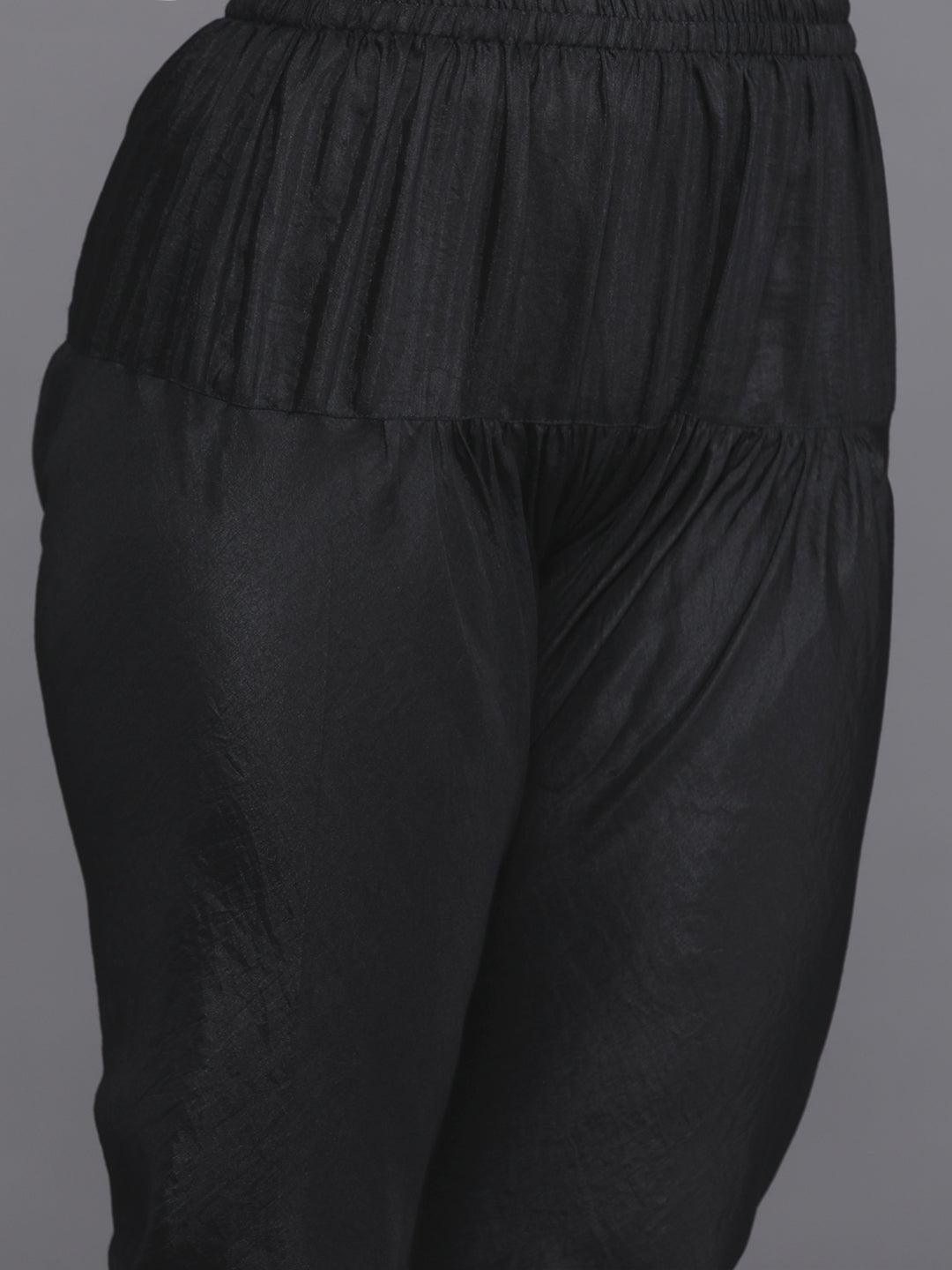 Black Yoke Design Georgette Anarkali Suit Set With Churidar - Libas
