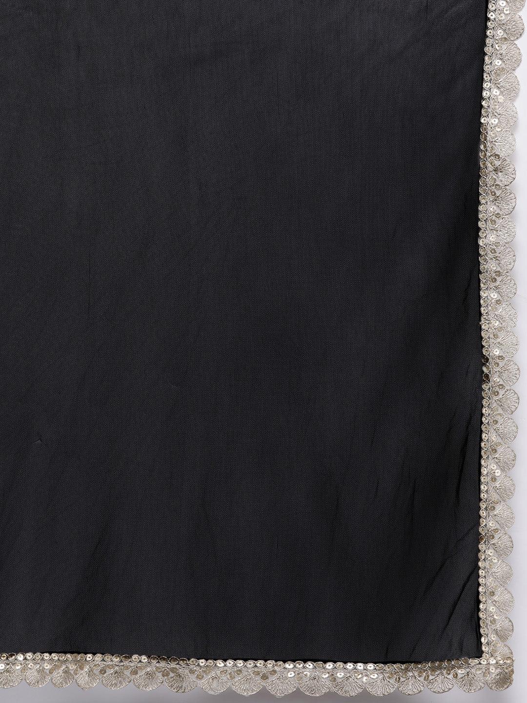 Black Yoke Design Georgette Anarkali Suit Set With Churidar - Libas
