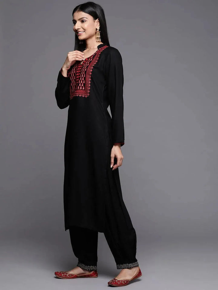 Black Yoke Design Pashmina Wool Straight Kurta - Libas
