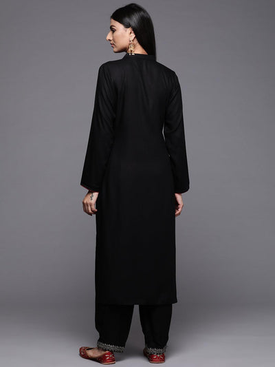 Black Yoke Design Pashmina Wool Straight Kurta - Libas