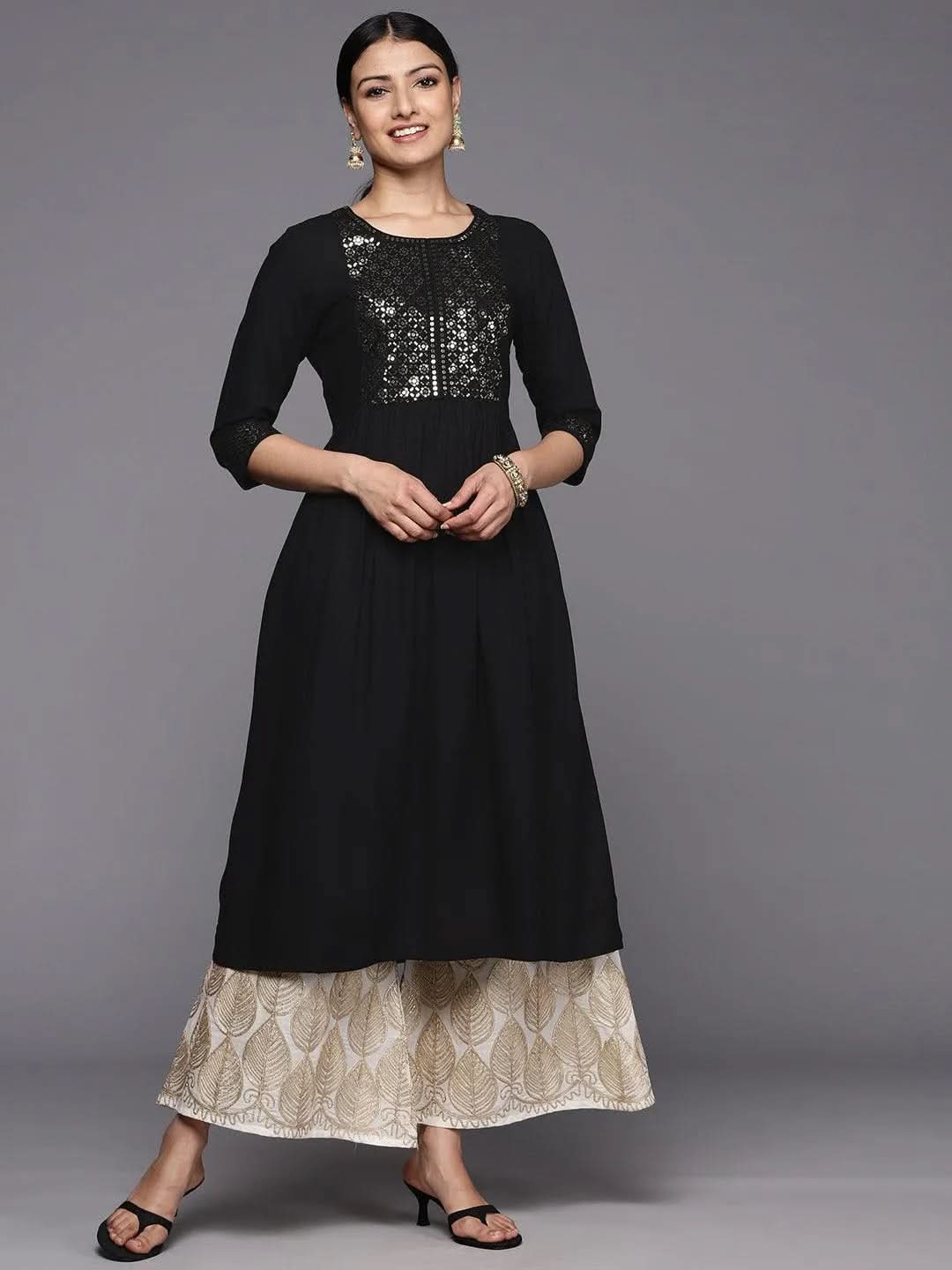 

Black Yoke Design Rayon A-Line Kurta