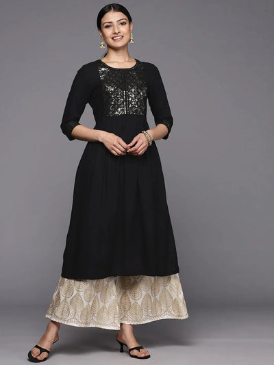 Black Yoke Design Rayon A-Line Kurta - Libas