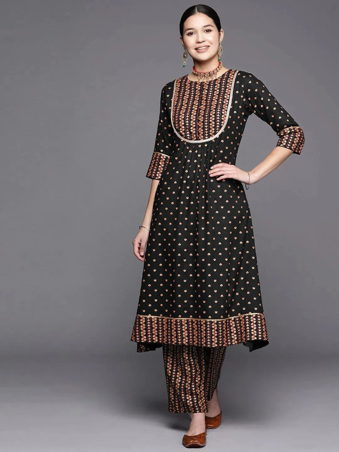 Black Yoke Design Rayon A-Line Kurta - Libas 