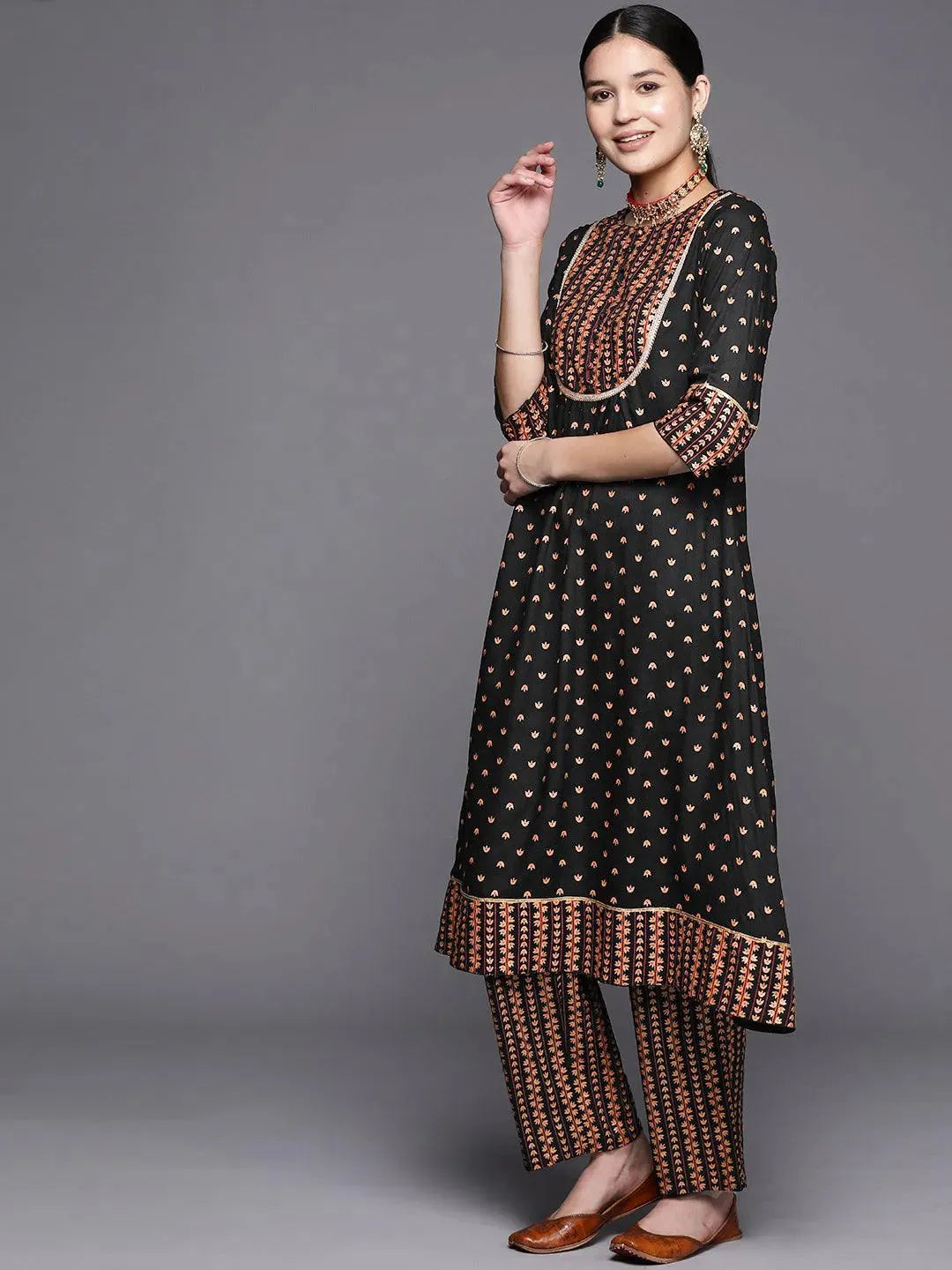 Black Yoke Design Rayon A-Line Kurta - Libas 