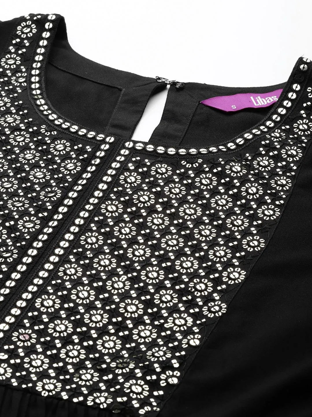 Black Yoke Design Rayon A-Line Kurta - Libas 