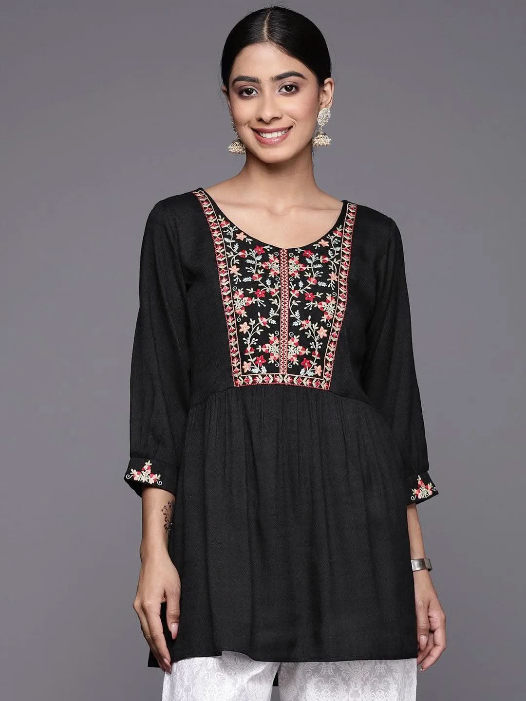 

Black Yoke Design Rayon A-Line Kurti