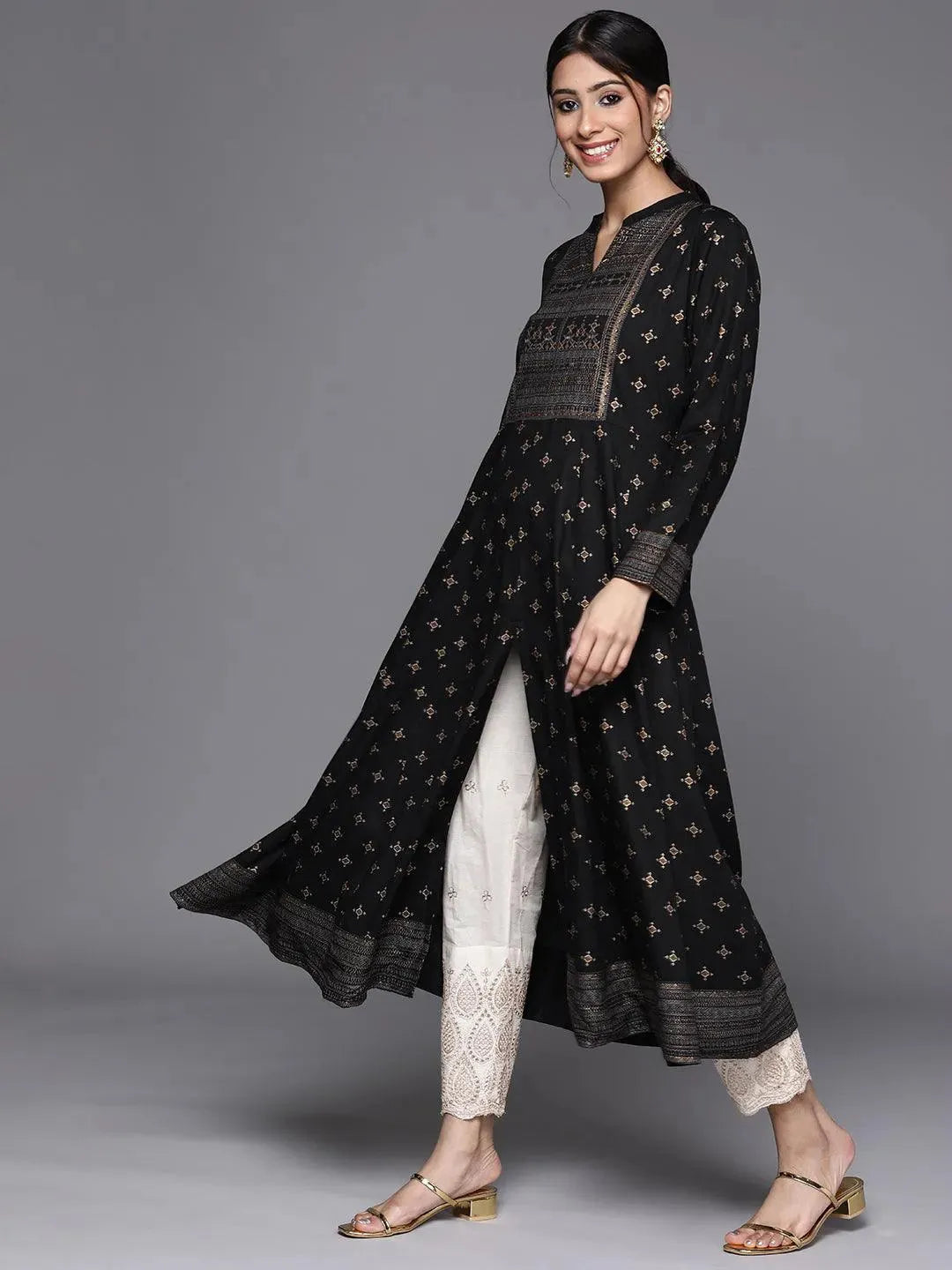 Black Yoke Design Rayon Kurta - Libas 