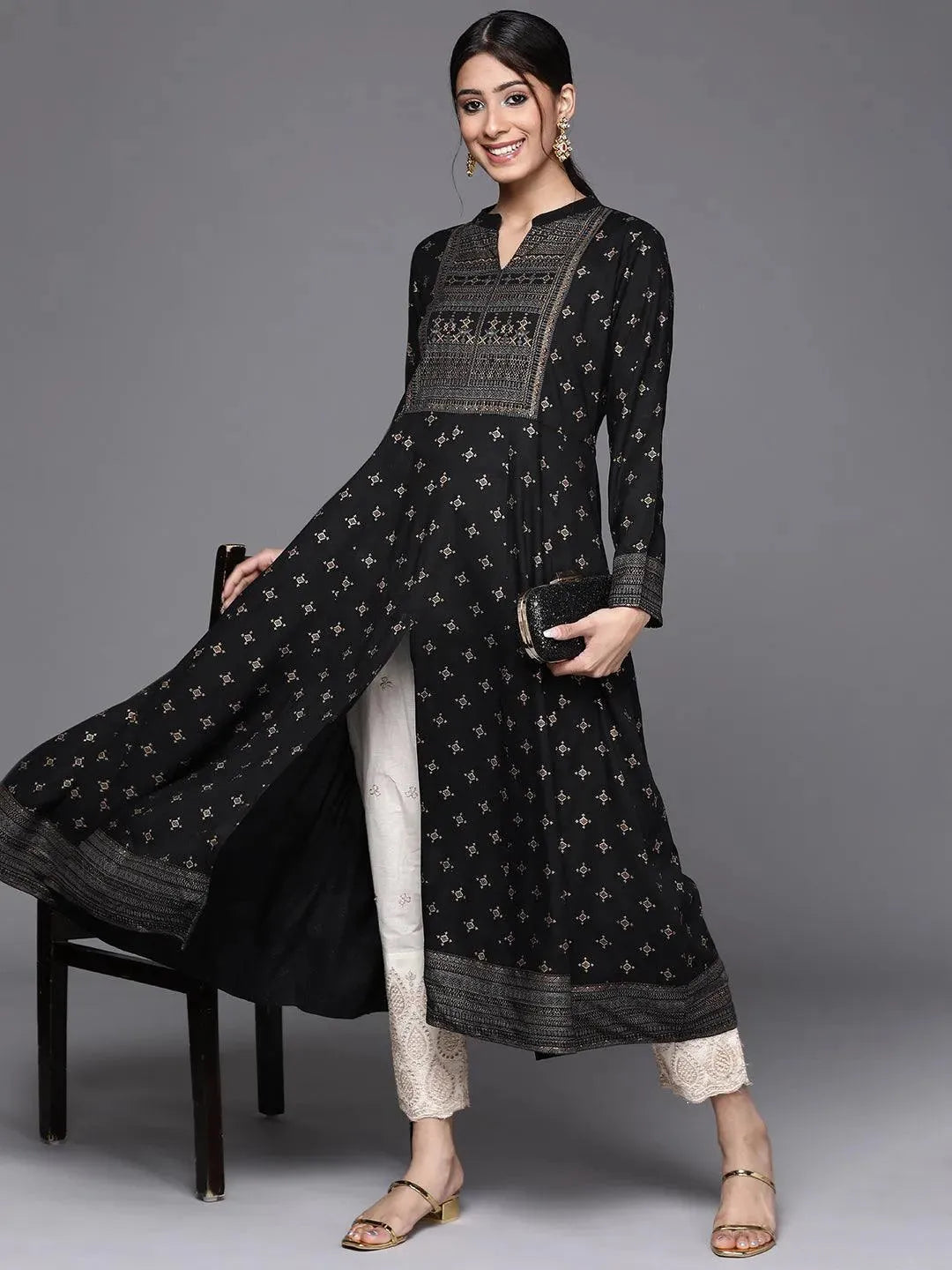 Black Yoke Design Rayon Kurta - Libas 