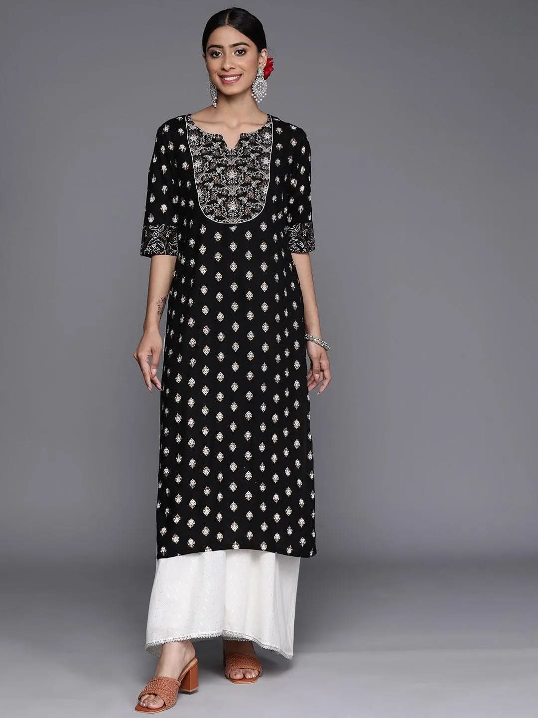 

Black Yoke Design Rayon Straight Kurta