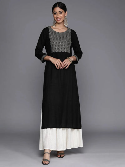 Black Yoke Design Rayon Straight Kurta - Libas