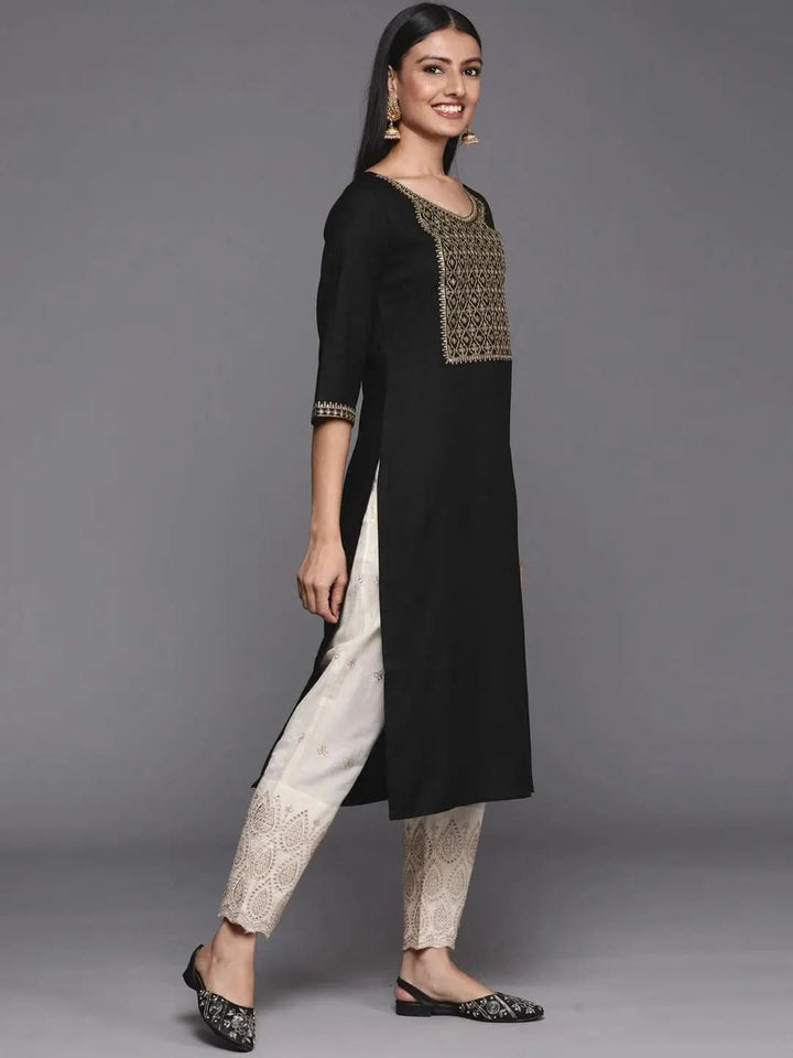 Black Yoke Design Rayon Straight Kurta - Libas