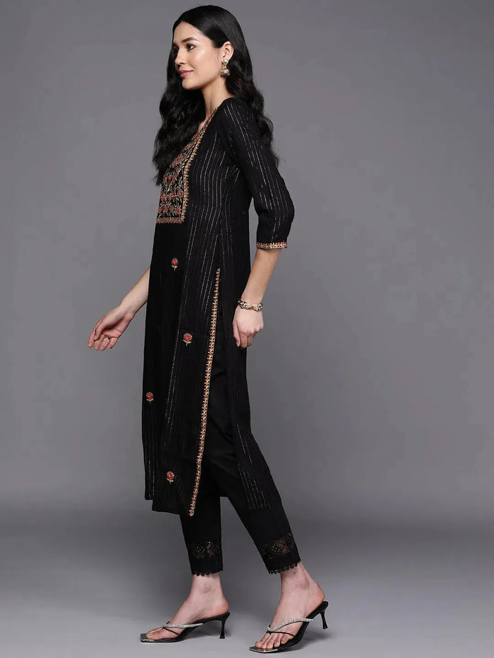 Black Yoke Design Rayon Straight Kurta - Libas