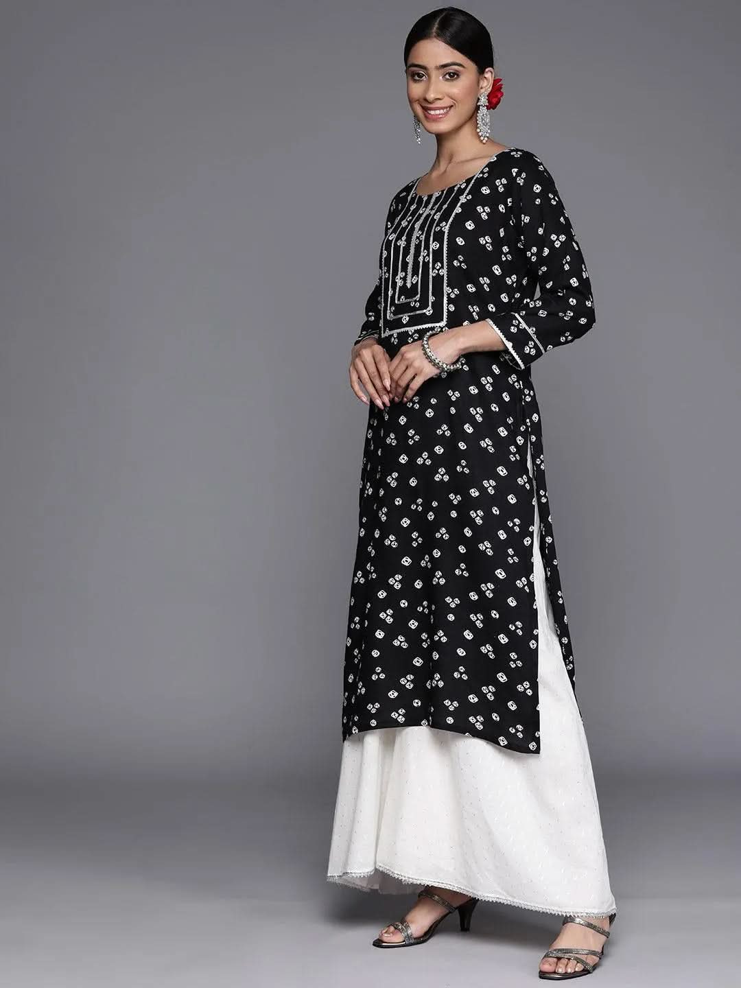 Black Yoke Design Rayon Straight Kurta - Libas 