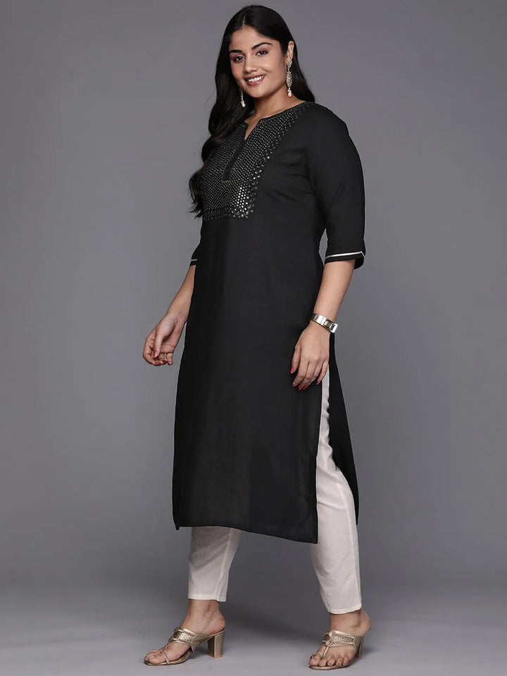 Black Yoke Design Rayon Straight Kurta - Libas
