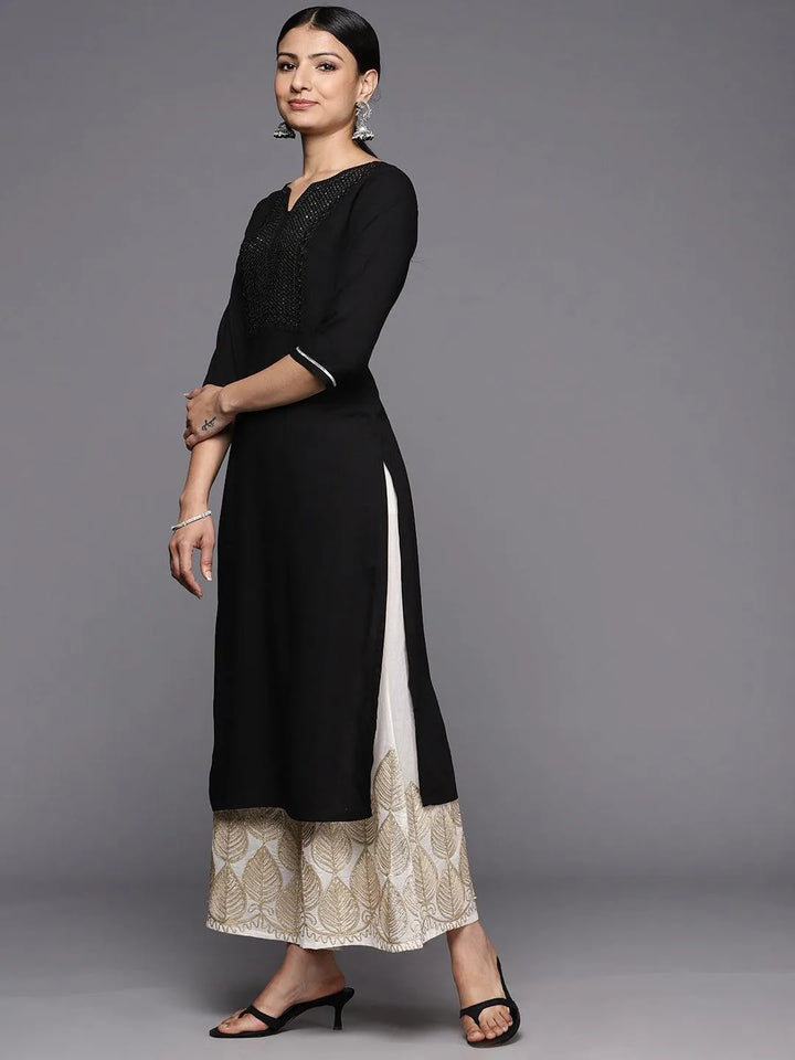 Black Yoke Design Rayon Straight Kurta - Libas