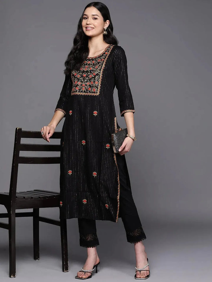 Black Yoke Design Rayon Straight Kurta - Libas