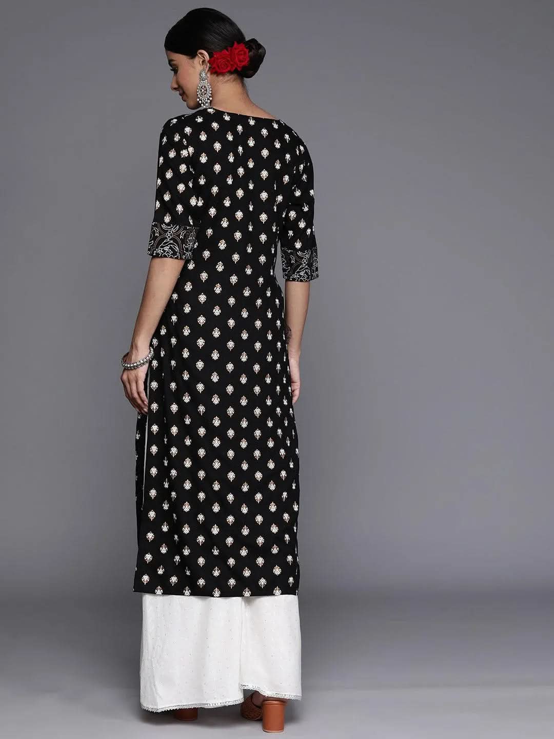 Black Yoke Design Rayon Straight Kurta - Libas 
