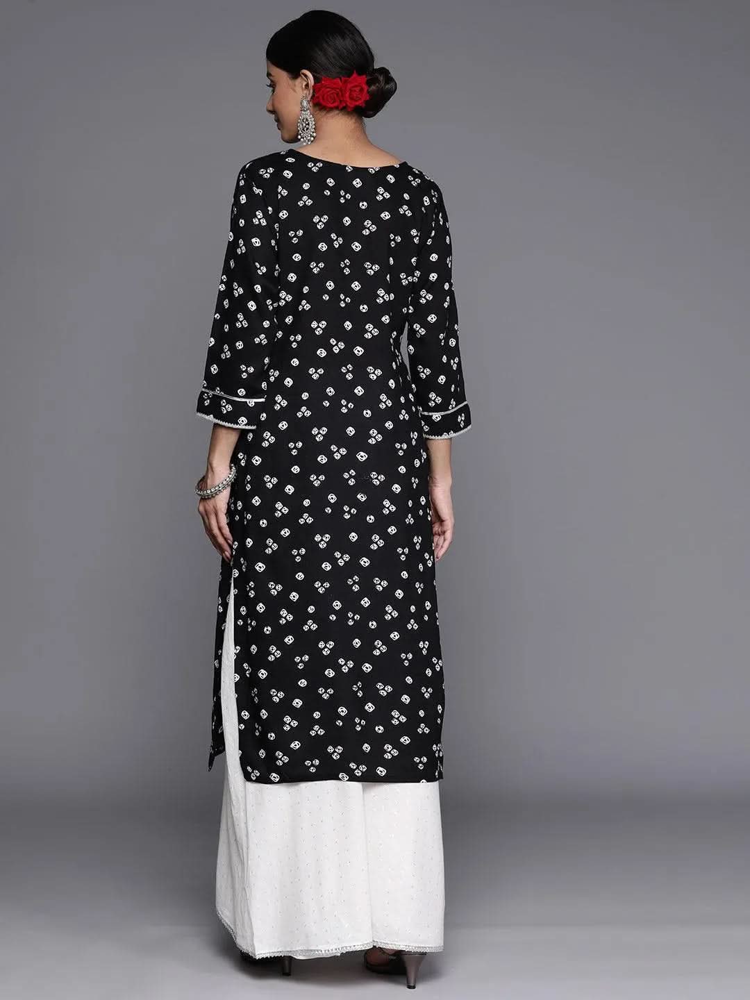 Black Yoke Design Rayon Straight Kurta - Libas 