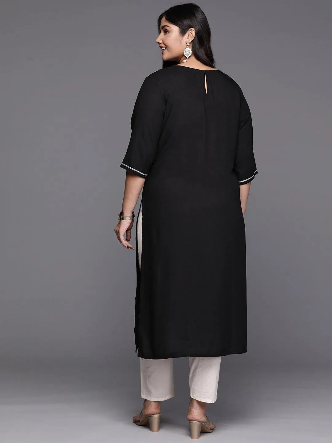 Black Yoke Design Rayon Straight Kurta - Libas 