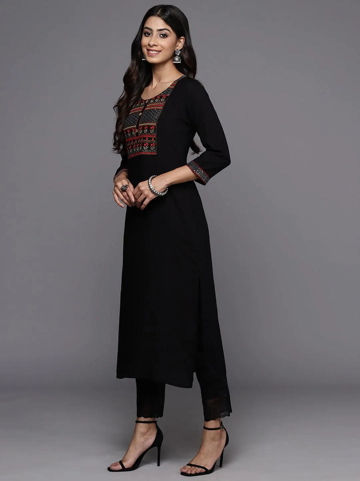 Black Yoke Design Rayon Straight Kurta - Libas
